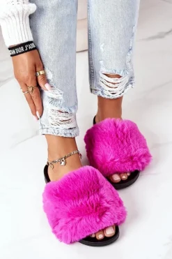 Outlet Boto Gumowe Klapki Z Futerkiem Fuksja Soft