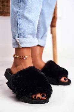 Online Boto Gumowe Klapki Z Futerkiem Czarne Sensitive