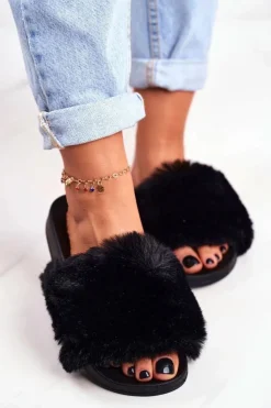 Online Boto Gumowe Klapki Z Futerkiem Czarne Sensitive