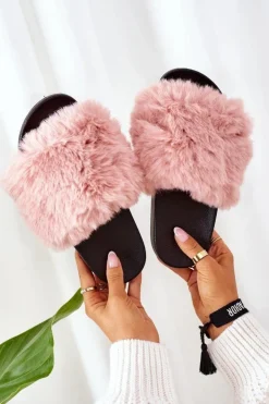 Boto Klapki Z Futerkiem|Klapki Damskie Klasyczne*Gumowe Klapki Z Futerkiem Różowe Soft