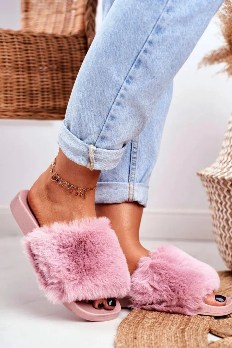 Boto Klapki Z Futerkiem|Klapki Damskie Klasyczne*Gumowe Klapki Z Futerkiem Różowe Sensitive