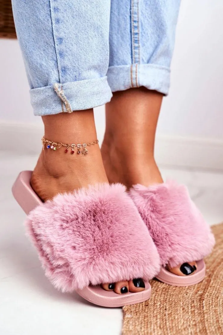 Boto Klapki Z Futerkiem|Klapki Damskie Klasyczne*Gumowe Klapki Z Futerkiem Różowe Sensitive