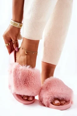 Discount Boto Gumowe Klapki Z Futerkiem Jasnoróżowe Sensitive