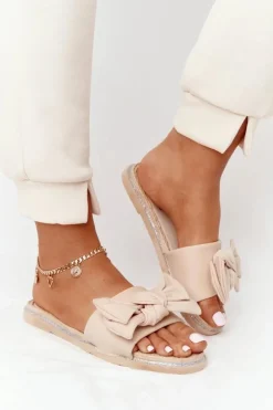 Boto Gumowe Klapki Z Kokardą Beżowe Andrea