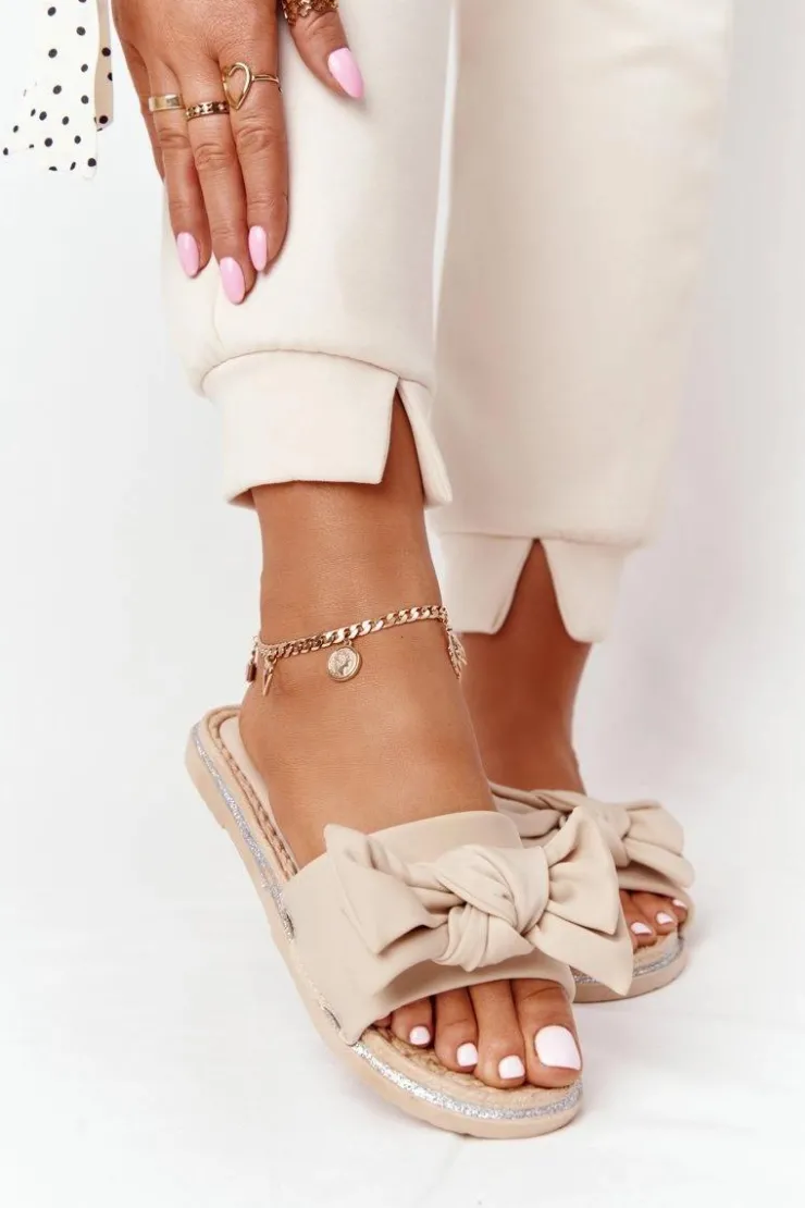 Boto Gumowe Klapki Z Kokardą Beżowe Andrea