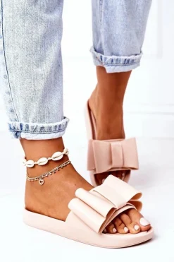 Clearance Boto Gumowe Klapki Z Kokardą Beżowe April