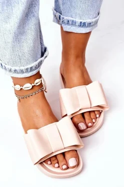 Clearance Boto Gumowe Klapki Z Kokardą Beżowe April