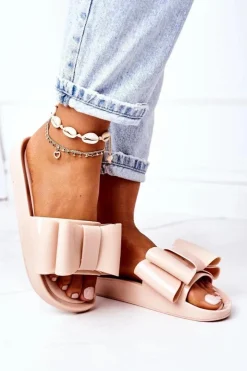 Clearance Boto Gumowe Klapki Z Kokardą Beżowe April