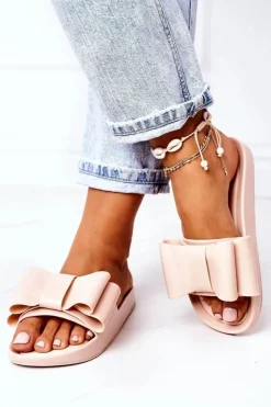 Clearance Boto Gumowe Klapki Z Kokardą Beżowe April