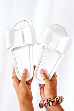 Damskie Boto Gumowe Klapki Z Kokardą Białe April