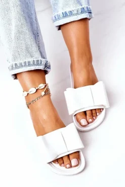 Damskie Boto Gumowe Klapki Z Kokardą Białe April