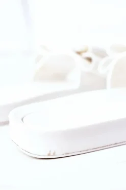 Damskie Boto Gumowe Klapki Z Kokardą Białe April