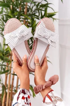 Damskie Boto Gumowe Klapki Z Kokardą Białe Gabriell