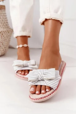 Damskie Boto Gumowe Klapki Z Kokardą Białe Gabriell