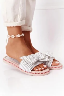 Damskie Boto Gumowe Klapki Z Kokardą Białe Gabriell