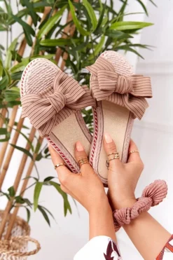 Damskie Boto Gumowe Klapki Z Kokardą Brązowe Gabriell