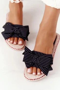 Sale Boto Gumowe Klapki Z Kokardą Czarne Gabriell