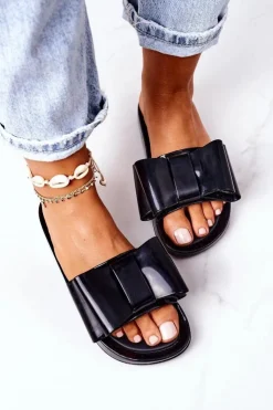 Damskie Boto Gumowe Klapki Z Kokardą Czarne April