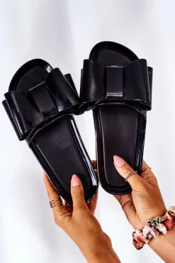 Damskie Boto Gumowe Klapki Z Kokardą Czarne April