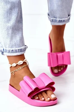 Boto Klapki Damskie Klasyczne*Gumowe Klapki Z Kokardą Fuksja April