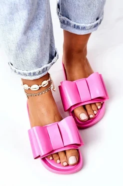 Boto Klapki Damskie Klasyczne*Gumowe Klapki Z Kokardą Fuksja April