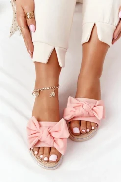 Boto Klapki Damskie Klasyczne*Gumowe Klapki Z Kokardą Koralowe Andrea