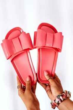 Outlet Boto Gumowe Klapki Z Kokardą Koralowe April