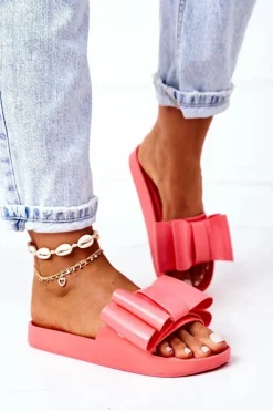 Outlet Boto Gumowe Klapki Z Kokardą Koralowe April