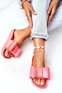 Outlet Boto Gumowe Klapki Z Kokardą Koralowe April