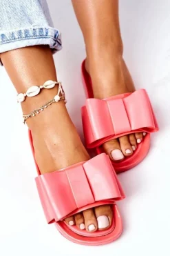 Outlet Boto Gumowe Klapki Z Kokardą Koralowe April