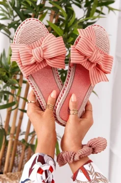 Boto Klapki Damskie Klasyczne*Gumowe Klapki Z Kokardą Różowe Gabriell