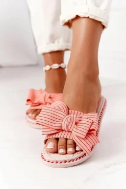 Boto Klapki Damskie Klasyczne*Gumowe Klapki Z Kokardą Różowe Gabriell