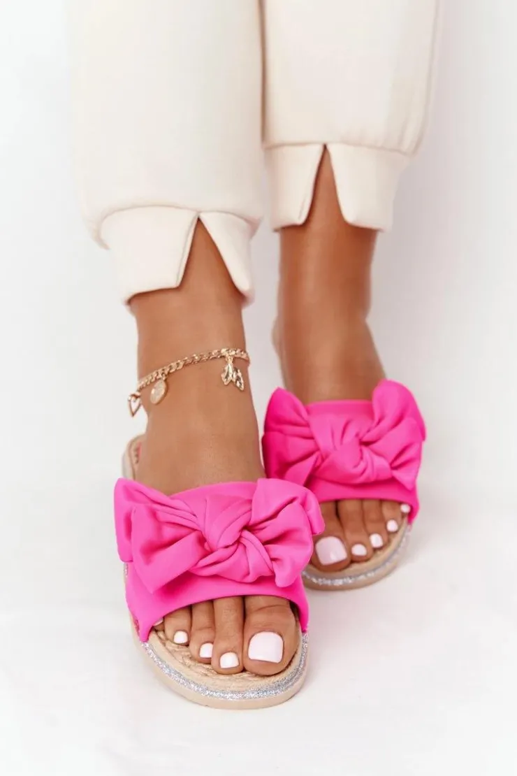 Online Boto Gumowe Klapki Z Kokardą Różowe Andrea