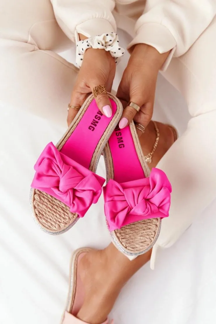 Online Boto Gumowe Klapki Z Kokardą Różowe Andrea