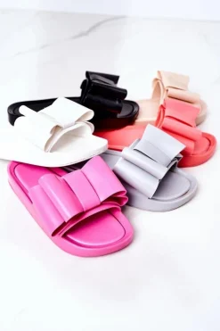 Damskie Boto Gumowe Klapki Z Kokardą Szare April