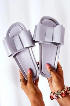 Damskie Boto Gumowe Klapki Z Kokardą Szare April