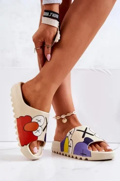 Damskie Boto Gumowe Klapki Z Nadrukiem Beżowe Monsters