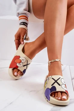 Damskie Boto Gumowe Klapki Z Nadrukiem Beżowe Monsters