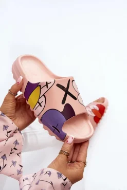 Boto Klapki Damskie Klasyczne*Gumowe Klapki Z Nadrukiem Różowe Monsters Różowy