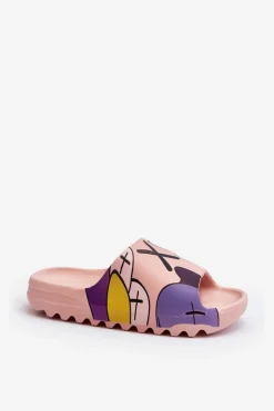 Boto Klapki Damskie Klasyczne*Gumowe Klapki Z Nadrukiem Różowe Monsters Różowy