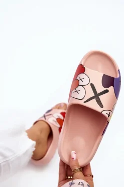 Boto Klapki Damskie Klasyczne*Gumowe Klapki Z Nadrukiem Różowe Monsters Różowy