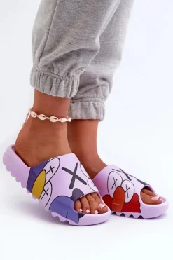 New Boto Gumowe Klapki Z Nadrukiem Fioletowe Monsters