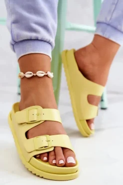 Damskie buty S.Barski Klapki Damskie Klasyczne*Gumowe Klapki Ze Sprzączką Żółte Corina