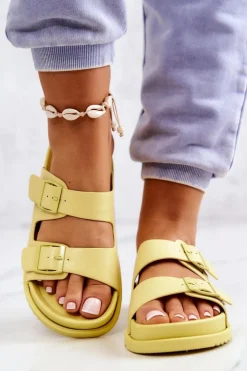 Damskie buty S.Barski Klapki Damskie Klasyczne*Gumowe Klapki Ze Sprzączką Żółte Corina