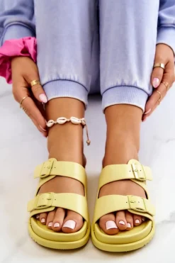 Damskie buty S.Barski Klapki Damskie Klasyczne*Gumowe Klapki Ze Sprzączką Żółte Corina