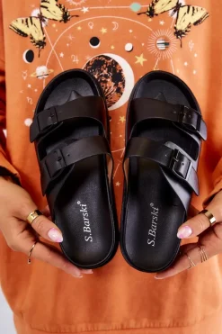 Damskie Damskie buty S.Barski Gumowe Klapki Ze Sprzączką Czarne Corina