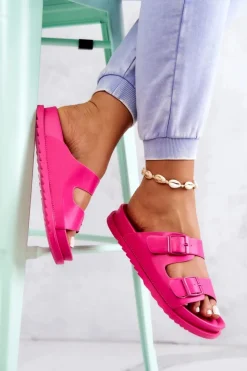 Damskie buty S.Barski Klapki Damskie Klasyczne*Gumowe Klapki Ze Sprzączką Fuksja Corina