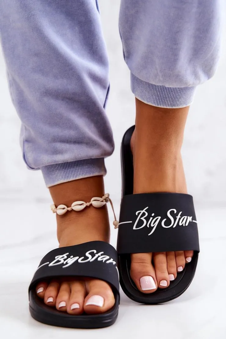 Big Star Shoes Klapki Sportowe|Klapki Damskie Big Star*Gumowe Klasyczne Klapki Big Star JJ274A300 Czarne