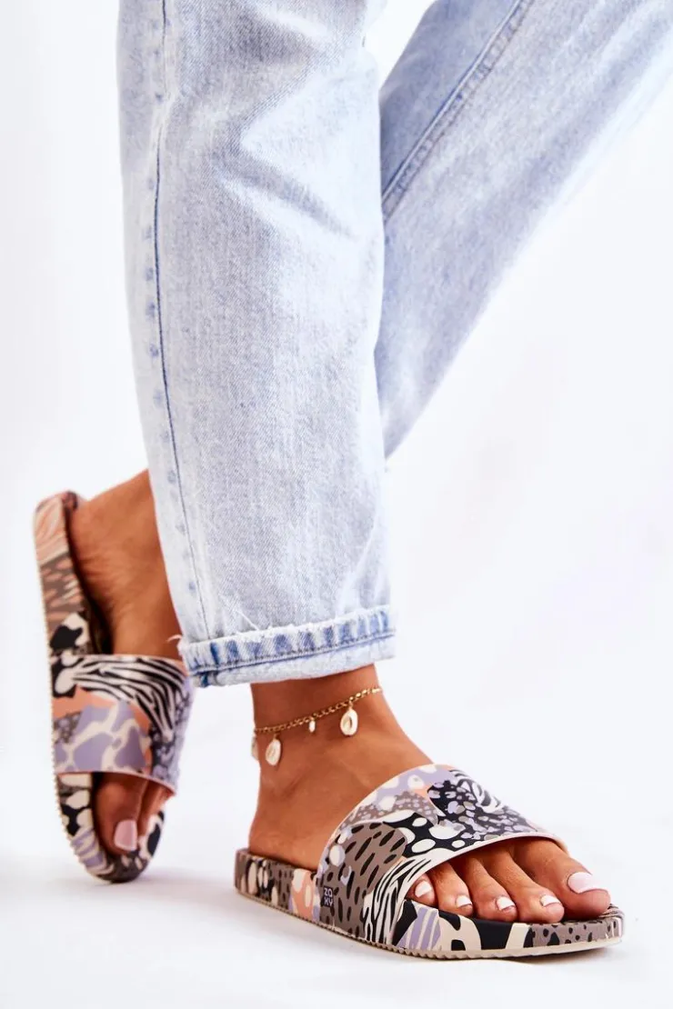 ZAXY Klapki Sportowe|Klapki Damskie Klasyczne*Gumowe Pachnące Klapki JJ285098 Czarno-Beżowe