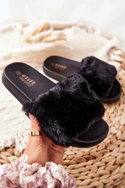 Online Boto Gumowe Profilowane Klapki Z Futerkiem Czarne Emmie